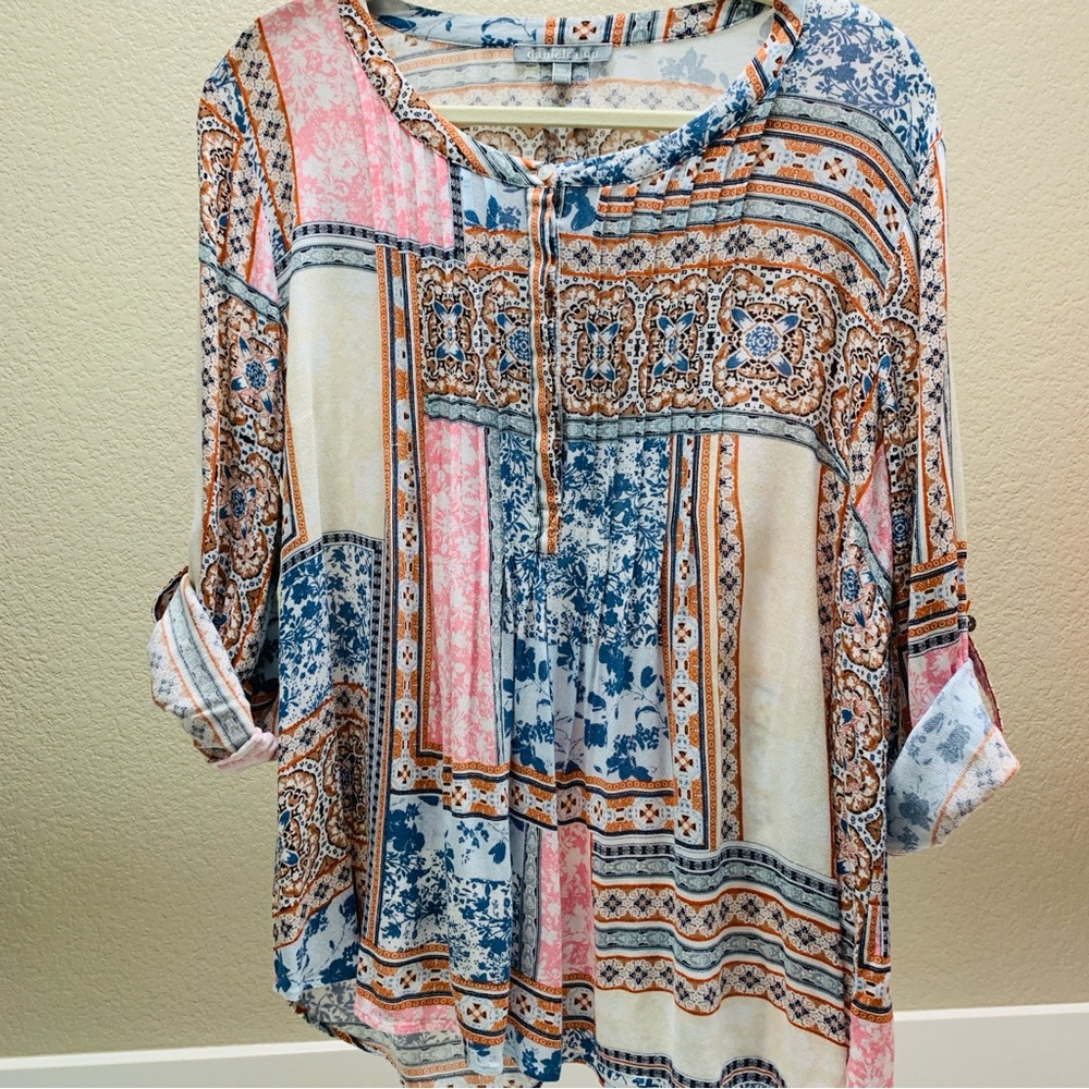 DANIEL RAINN Handkerchief Print Peasant Boho Blouse XXL - Picture 10 of 14